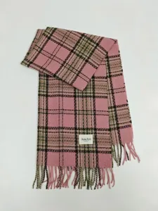 Pink plaid winter scarf with fringe, cozy warm cozy tartan scarf for women and couples.
