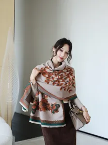 Winter warm jacquard thick scarf women retro floral shawl elegant oversized wrap daily wear