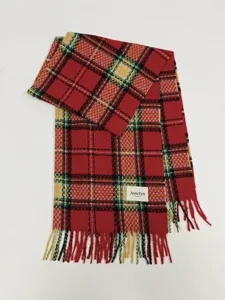 Korean style red plaid scarf for women, warm thickened winter tassel shawl and neckerchief.
