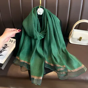 2024 new shimmering green silk scarf lightweight long beach shawl elegant sun protection wrap