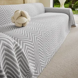 Nordic grey chevron sofa cover, textured fabric couch blanket for living room decor detail.
