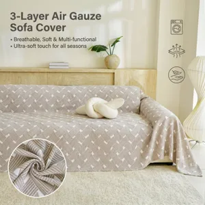 3-layer air gauze sofa cover, breathable and soft textured furniture protector for all seasons.