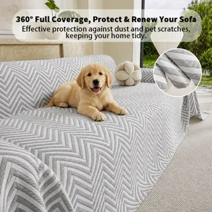 Nordic minimalist grey and white chevron sofa cover protector, universal all-season slipcover.