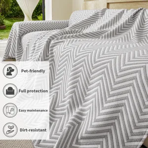 Nordic grey chevron sofa cover blanket, pet-friendly and dirt-resistant furniture protector.
