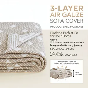 3-layer air gauze sofa cover, soft breathable geometric blanket for home living room decor.