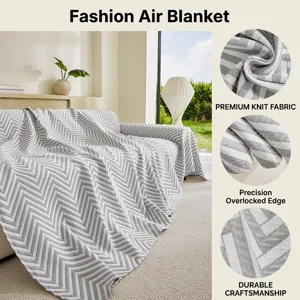 Nordic minimalist sofa blanket, grey chevron knit slipcover for all seasons, comfortable.