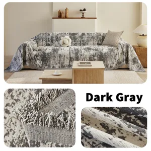 Amerikaanse chenille bankhoes plaid in donkergrijs, duurzaam en machinewasbaar te gebruiken.