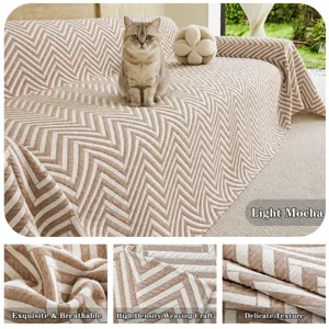 Detailed view of the Nordic style chevron sofa cover showcasing its soft and durable fabric.