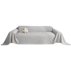 Grey herringbone sofa cover breathable three layer gauze jacquard blanket for home living room decor