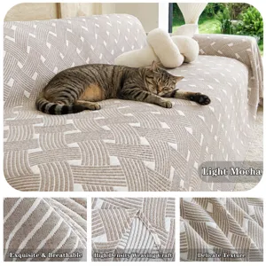 Japanese minimalist woven sofa cover breathable air blanket light mocha color soft textile