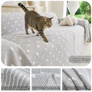 Japanese minimalist woven sofa cover breathable air blanket light grey couch protector
