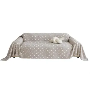 Japanese minimalist woven sofa cover, breathable three-layer gauze blanket for home living room.