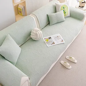 Fundas de sofá de jacquard tejido verde claro, protector de sofá moderno para la sala de estar.