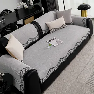 Summer cooling ice silk sofa cover modern luxury wave pattern anti-slip breathable couch mat