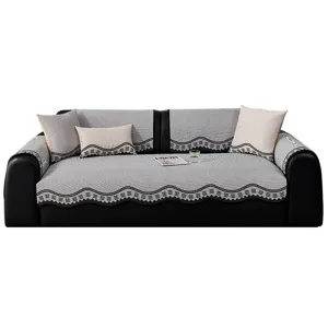 Ice silk sofa cushion set with wave pattern, anti-slip breathable cool mat for living room.