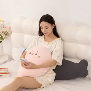 Adorable peluche de foca rosa, cojín de peluche suave para dormir, cómodo compañero de cama.