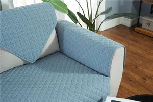 Quilted blue sofa cover non-slip furniture protector washable fabric couch towel mat