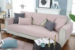 Modern quilted pink sofa cover set non-slip cotton fabric couch cushion for living room