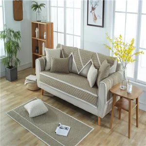Linen quilted sofa cushion slipcover modern minimalist anti-slip furniture protector