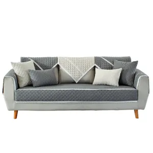 Modern minimalist quilted fabric sofa cushion slipcover set in stylish grey and beige