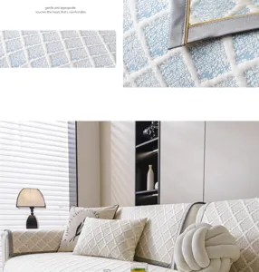 Détail de tapis de canapé en soie glacée, texture tricotée respirante et bordure élégante.