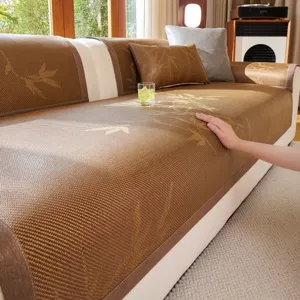 Summer Cooling Ice Silk Rattan Sofa Cushion Non-Slip Bamboo Pattern Mat Protector For Living Room Sofa Cover Polyester