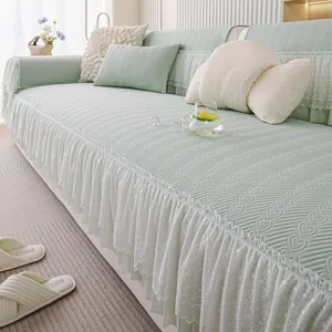 Summer Ice Silk Sofa Cover Cooling Knitted Sofa Mat Non-Slip Sofa Towel With Lace Skirt Heart Pattern Sofa Protectors For Living Room