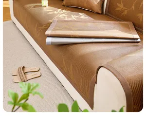 Summer cooling ice silk rattan sofa cushion pad anti-slip Chinese bamboo pattern mat.