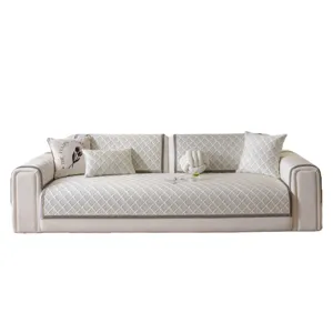 Housse de canapé d'été en soie glacée, coussin antidérapant tissé respirant à motif losanges.