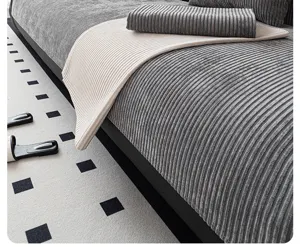Corduroy stripe sofa cover modern minimalist anti-slip furniture protector cushion blanket grey