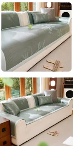 Summer cooling ice silk rattan sofa cushion cover with Chinese bamboo pattern design for home use.