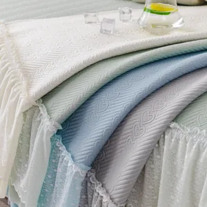 Ice silk cooling knitted sofa mat with elegant lace skirt, summer breathable cover, stack main