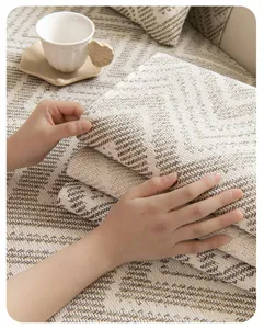 Japanese style faux linen sofa cushion cover, anti-slip textured fabric for home decor.