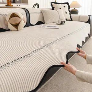 Universal four-season sofa cushion cover with elegant lace trim and anti-slip backing.