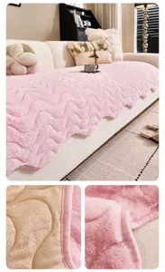 Thickened plush sofa cushion with non-slip backing, soft solid color slipcover detail.