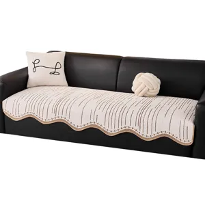 Modern Striped Chenille Sofa Cover Non-Slip High Density Jacquard Furniture Protector For Living Room Sectional Couch Slipcover