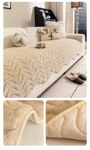 Thickened plush sofa cushion detail view, showing soft wave texture and anti-slip backing.