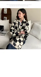 Winter warm cashmere-feel plaid scarf for women with cute bear pattern thick cozy shawl.