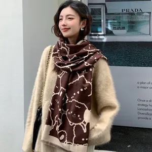 Stylish winter warm women imitation cashmere scarf featuring adorable dog pattern design.