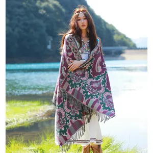 Böhmischer ethnischer Stil Damen Winter warmer Fransen Umhang Schal Reise Mode Oberbekleidung