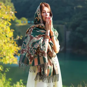 Ethischer ethnischer Stil Schal, warme verdickte Reise Fotografie Boho Halstuch für Damen.