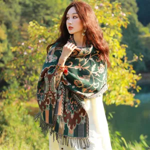 Etnischer stil damen winter warmer dicker quasten schal reise fotografie oberbekleidung