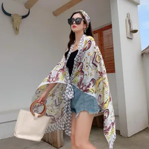 Summer stylish sun protection shawl and scarf featuring unique print design for women beach wear.