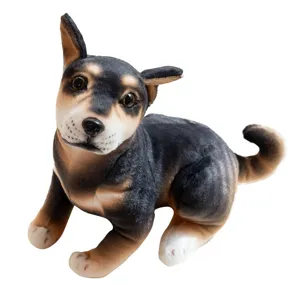 Cute simulation black dog plush toy, lifelike puppy stuffed doll for home decor and kids gift