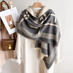 Verdickter Kaschmirimitat Damenschal Winter geometrischer Streifen eleganter Mantel Überwurf