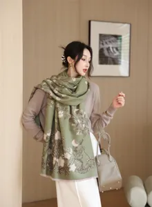Winter thick cashmere-feel jacquard fringed warm scarf, elegant styling detail view.