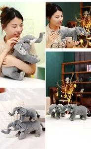 Süßer grauer Elefant Plüschtier Detailansicht, weiche Stofftier Puppe als tolles Geburtstagsgeschenk.