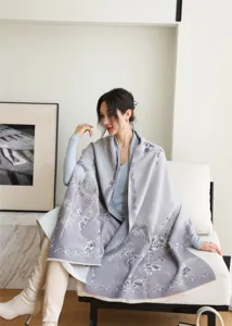Elegant floral print imitation cashmere scarf shawl for women autumn winter warm travel.