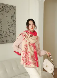 Winter thick jacquard fringe cashmere feel scarf shawl elegant floral warm wrap for women