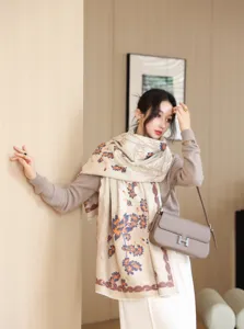 2024 new fashion women autumn winter printed scarf warm cashmere feel casual shawl neck wrap